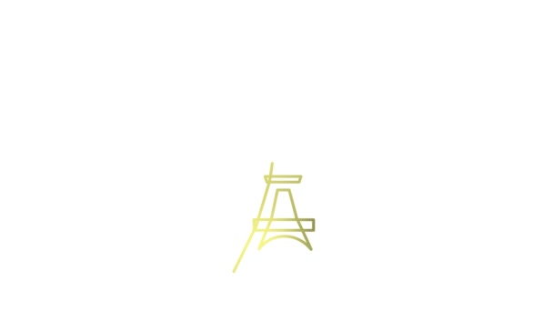 Torre Eiffel Dourada Animada Desenhada Símbolo Linear França Vídeo Loop — Vídeo de Stock