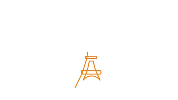 Animated Orange Eiffel Tower Drawn Linear Symbol France Looped Video — Stock Video