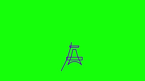 动感的紫色埃菲尔铁塔被画了出来 法国的线性象征 循环视频 巴黎的概念 在绿色背景上孤立的线形矢量图 — 图库视频影像