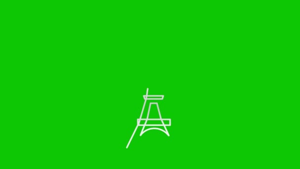 动画银色埃菲尔铁塔被画了出来 法国的线性灰色象征 循环视频 巴黎的概念 在绿色背景上孤立的线形矢量图 — 图库视频影像