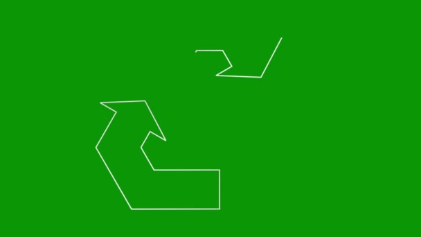 绘制了动画线状银质生态图标 循环利用的线符号 绿色技术的概念 再循环 再利用 循环视频 在绿色背景上孤立的向量图 — 图库视频影像