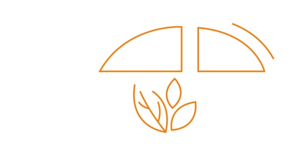 葉のある電気自動車のアニメーションリニアオレンジアイコン ラインシンボルが描かれています 持続可能性 電気自動車 再生可能エネルギー グリーン技術のコンセプト 白い背景に隔離されたイラスト ループされたビデオ — ストック動画