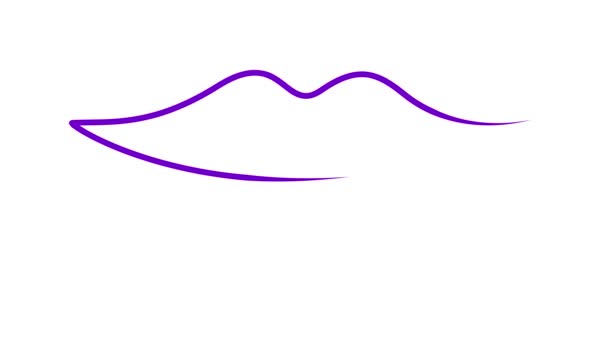 Animated Violet Lips Symbol Gradually Drawn Linear Icon Single Line — Stock Video