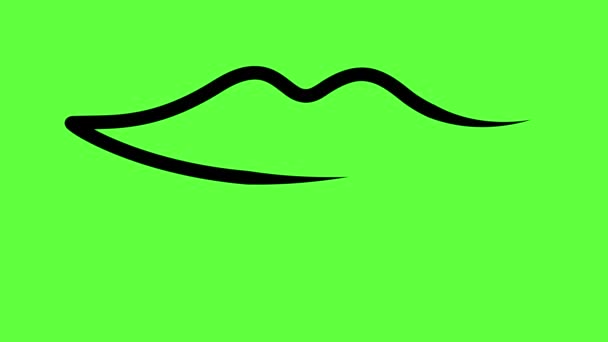 アニメーションブラックリップシンボルが徐々に描かれます リニアアイコン シングルライン 美しさのコンセプト ループされたビデオ 緑色の背景に分離されたベクトルイラスト — ストック動画