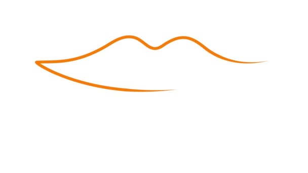 Animated Orange Lips Symbol Gradually Drawn Linear Icon Single Line — Stock Video