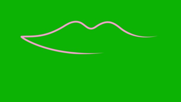 动感的粉红唇符号逐渐被画出 直线图标 美容美发的概念循环视频 在绿色背景上孤立的向量图 — 图库视频影像