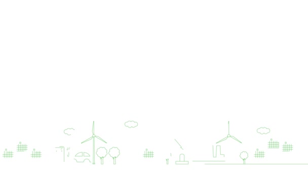 Icono Verde Lineal Animado Ciudad Energía Verde Dibujan Símbolos Línea — Vídeos de Stock