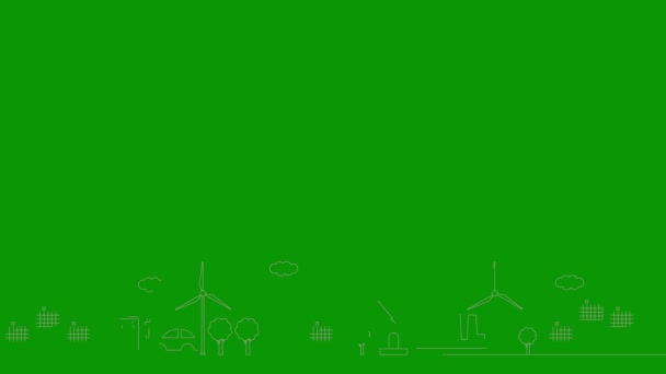 Анимированная Розовая Икона Зеленой Энергетики Города Символы Линии Нарисованы Концепция — стоковое видео