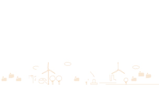 Animovaná Lineární Oranžová Ikona Města Zelené Energie Čárové Symboly Jsou — Stock video