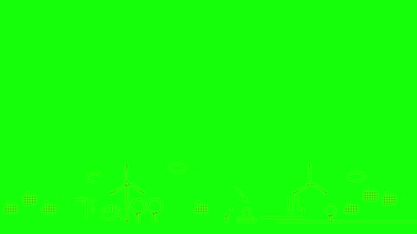 Анимированная Линейная Красная Икона Города Зеленой Энергии Символы Линии Нарисованы — стоковое видео