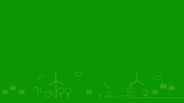 Animowana Liniowa Żółta Ikona Miasta Zielonej Energii Symbole Linii Rysowane — Wideo stockowe