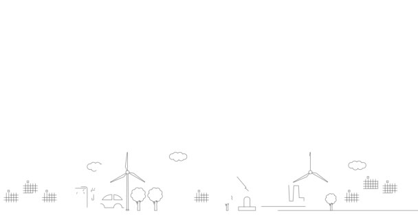 Animovaná Lineární Černá Ikona Města Zelené Energie Čárové Symboly Jsou — Stock video