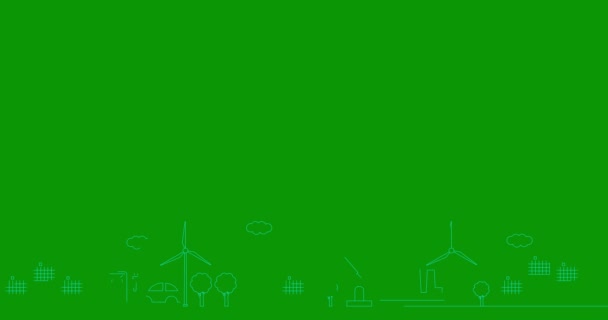 Анимированная Линейная Синяя Икона Города Зеленой Энергии Символы Линии Нарисованы — стоковое видео