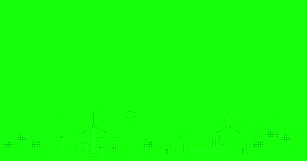 Animowana Liniowa Czarna Ikona Miasta Zielonej Energii Symbole Linii Rysowane — Wideo stockowe