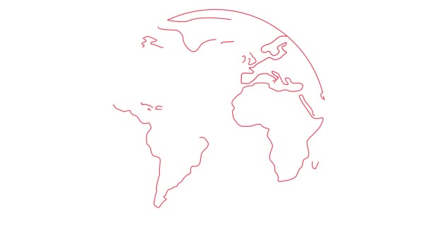 Animoitu Lineaarinen Punainen Symboli Maapallo Piirretään Asteittainen Piirustus Maa Planeetasta — kuvapankkivideo