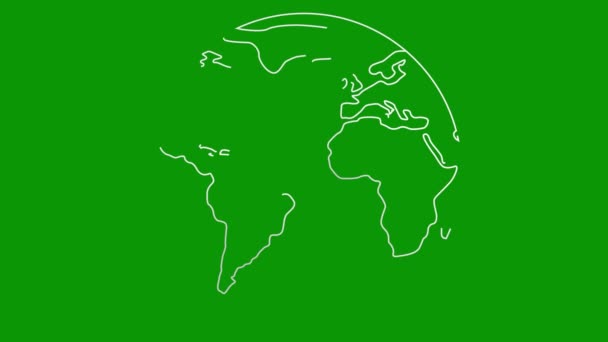 アニメーションのリニアシルバーシンボルグローブが描かれています 惑星地球を描いている インターネット エコロジー グローバル化 ネットワークの概念 緑色の背景に分離されたベクトルイラスト — ストック動画