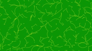 Animasyon doğrusal çiçek arkaplanı. Dal üzerindeki sarı çizgiler yavaş yavaş çekiliyor. Bahçıvanlık, ekoloji, doğa kavramı. Vektör illüstrasyonu yeşil arkaplanda izole edildi.