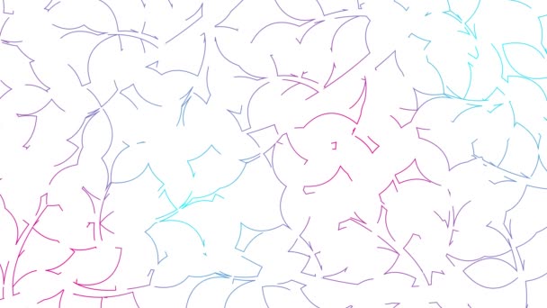 Анимированный Линейный Цветочный Фон Линия Розовых Голубых Листьев Ветке Рисуется — стоковое видео