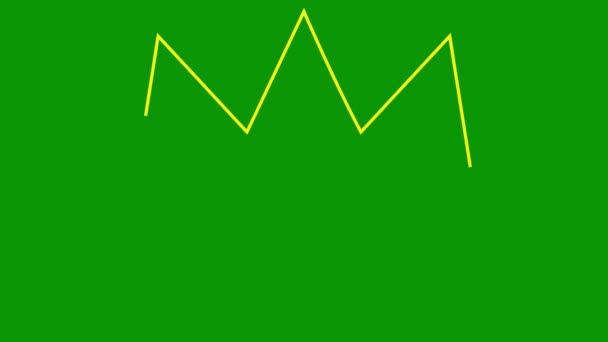 クラウンのアニメーションされた黄色い線形シンボルが徐々に描かれます プレミアム ラグジュアリー 帝国の概念 ループされたビデオ 緑色の背景に分離されたベクトルイラスト — ストック動画
