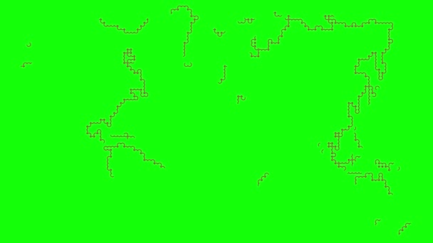 动画洋红色世界地图从点状图案 线形符号是逐渐画出的 旅行的概念 互联网 在绿色背景上孤立的向量图 — 图库视频影像