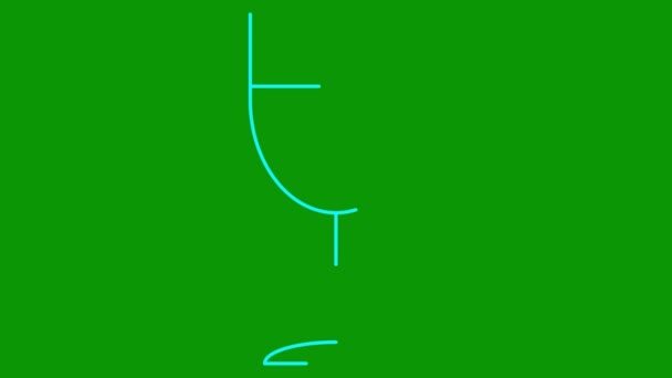 Animated Blue Line Glass Wine Drawn Linear Symbol Drink Concept — Stock Video