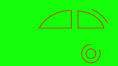 Animasyon kırmızı simge retro araba. Çizgi sembolü çizildi. Vektör illüstrasyonu yeşil arkaplanda izole edildi. Döngülü video.