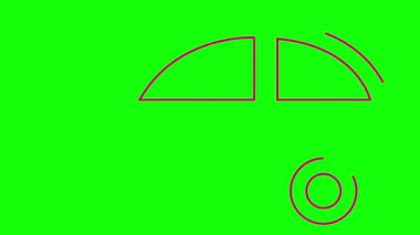 Retro arabanın animasyon doğrusal morumsu simgesi. Çizgi pembe sembol çizilmiş. Vektör illüstrasyonu yeşil arkaplanda izole edildi. Döngülü video.