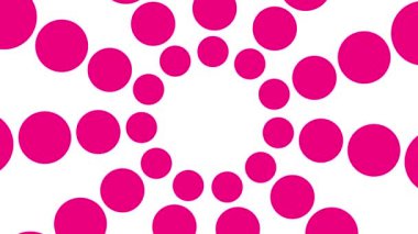 Animasyonlu mor noktalar merkezden daireler çiziyor. Kopya alanı olan soyut pembe arkaplan. Döngülü video. Vektör illüstrasyonu beyaz arkaplanda izole edildi.