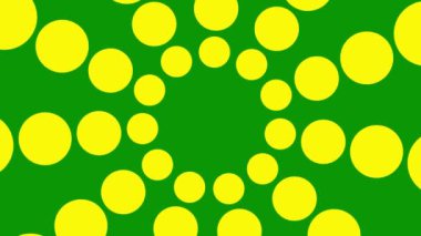 Merkezden gelen hareketli sarı noktalar. Kopyalama alanı olan soyut arkaplan. Döngülü video. Vektör illüstrasyonu yeşil arkaplanda izole edildi.