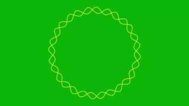 Animasyon sarı dairesel çerçeve dönüşleri. Doğrusal sembol dönüyor. Dalgalı çizgi. Uzayı metin için kopyala. Vektör illüstrasyonu yeşil arkaplanda izole edildi.