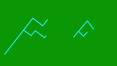 Canlandırılmış mavi doğrusal dağlar yavaş yavaş çizilir. Dağın çizgi sembolü. Kaya ikonu. Seyahat, yürüyüş, macera, gezi, tatil, doğa, aşırı, başarı. Vektör illüstrasyonu yeşil arkaplanda izole edildi.
