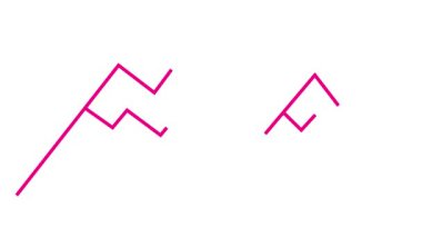 Animasyonlu morumsu doğrusal dağlar yavaş yavaş çizilir. Dağların pembe çizgi sembolü. Kaya ikonu. Seyahat, yürüyüş, macera, gezi, tatil, doğa, aşırı, başarı. Vektör illüstrasyonu beyaz arkaplanda izole edildi.