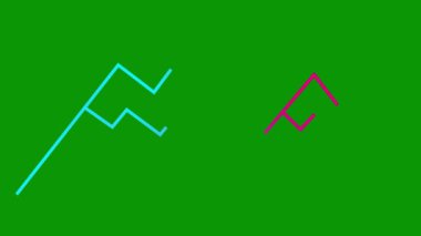 Animasyon pembe doğrusal dağlar yavaş yavaş çizilir. Dağın çizgi sembolü. Kaya ikonu. Seyahat, yürüyüş, macera, gezi, tatil, doğa, aşırı, başarı. Vektör illüstrasyonu yeşil arkaplanda izole edildi.