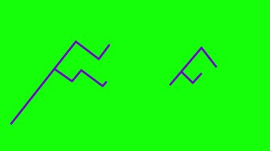 Animasyon mor doğrusal dağlar yavaş yavaş çizilir. Dağların mor çizgi sembolü. Kaya ikonu. Seyahat, yürüyüş, macera, gezi, tatil, doğa, aşırı, başarı. Vektör illüstrasyonu yeşil arkaplanda izole edildi.