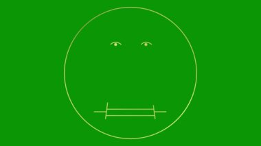 Oğlanın animasyon altın çizgisel sembolü çizilir. Gülümseyen adam ikonu. İnsanlardan iz var. Döngülü video. Vektör illüstrasyonu yeşil arkaplanda izole edildi.