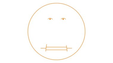 Oğlanın hareketli turuncu çizgisel sembolü çizilir. Gülümseyen adam ikonu. İnsanlardan iz var. Döngülü video. Vektör illüstrasyonu beyaz arkaplanda izole edildi.