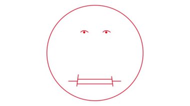 Oğlanın hareketli kırmızı çizgisel sembolü çizilir. Gülümseyen adam ikonu. İnsanlardan iz var. Döngülü video. Vektör illüstrasyonu beyaz arkaplanda izole edildi.