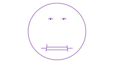 Oğlanın canlı mor çizgisel sembolü çizilir. Gülümseyen adamın mor ikonu. İnsanlardan iz var. Döngülü video. Vektör illüstrasyonu beyaz arkaplanda izole edildi.