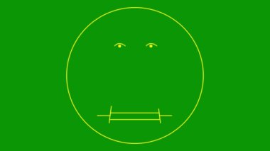 Oğlanın hareketli sarı çizgisel sembolü çizilir. Gülümseyen adam ikonu. İnsanlardan iz var. Döngülü video. Vektör illüstrasyonu yeşil arkaplanda izole edildi.