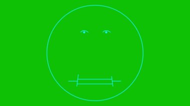 Oğlanın hareketli mavi çizgisel sembolü çizilir. Gülümseyen adam ikonu. İnsanlardan iz var. Döngülü video. Vektör illüstrasyonu yeşil arkaplanda izole edildi.