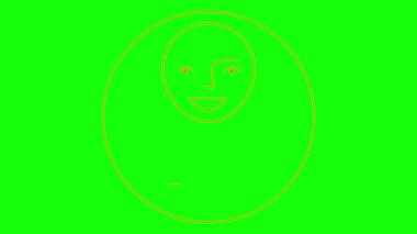 Kızın hareketli turuncu çizgisel sembolü çizilir. Gülümseyen kadın ikonu. İnsanlardan iz var. Döngülü video. Vektör illüstrasyonu yeşil arkaplanda izole edildi.