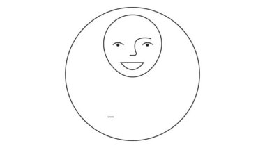 Kızın hareketli siyah çizgisel sembolü çizilir. Gülümseyen kadın ikonu. İnsanlardan iz var. Döngülü video. Vektör illüstrasyonu beyaz arkaplanda izole edildi.