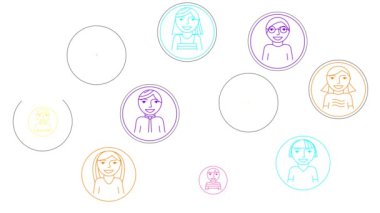 İnsanların kendi aralarında bağlandığı renkli çizgisel bir sembol. Takım çalışması, yönetim, bağlantı, iletişim, sosyal ağ, ağ kavramı. Vektör illüstrasyonu beyaz arkaplanda izole edildi.