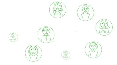 Animasyon yeşil insanların kendi aralarında bağlanma sembolü. Takım çalışması, yönetim, bağlantı, iletişim, sosyal ağ, ağ kavramı. Vektör illüstrasyonu beyaz arkaplanda izole edildi.