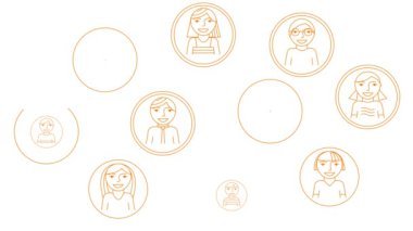 Animasyon turuncu insanların birbirlerine bağlanma sembolü. Takım çalışması, yönetim, bağlantı, iletişim, sosyal ağ, ağ kavramı. Vektör illüstrasyonu beyaz arkaplanda izole edildi.