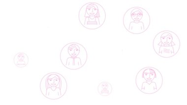 Animasyon pembe insanların birbirlerine bağlanma sembolü. Takım çalışması, yönetim, bağlantı, iletişim, sosyal ağ, ağ kavramı. Vektör illüstrasyonu beyaz arkaplanda izole edildi.