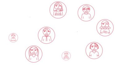 İnsanların kendi aralarında bağlandığını gösteren kırmızı çizgisel bir sembol. Takım çalışması, yönetim, bağlantı, iletişim, sosyal ağ, ağ kavramı. Vektör illüstrasyonu beyaz arkaplanda izole edildi.