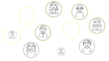 Animasyon sarı ve siyah insanların birbirlerine bağlanma sembolü. Takım çalışması, yönetim, bağlantı, iletişim, sosyal ağ, ağ kavramı. Vektör illüstrasyonu beyaz arkaplanda izole edildi.