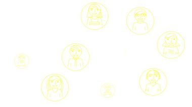 Animasyon sarı çizgisel sembol insanların kendi aralarında bağlanması. Takım çalışması, yönetim, bağlantı, iletişim, sosyal ağ, ağ kavramı. Vektör illüstrasyonu beyaz arkaplanda izole edildi.