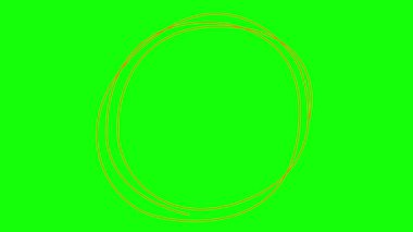 Animasyon turuncu dekoratif çizgiler çizildi. Kopya uzayı olan el çizimi doğrusal daire çerçevesi. Döngülü video. Vektör illüstrasyonu yeşil arkaplanda izole edildi.